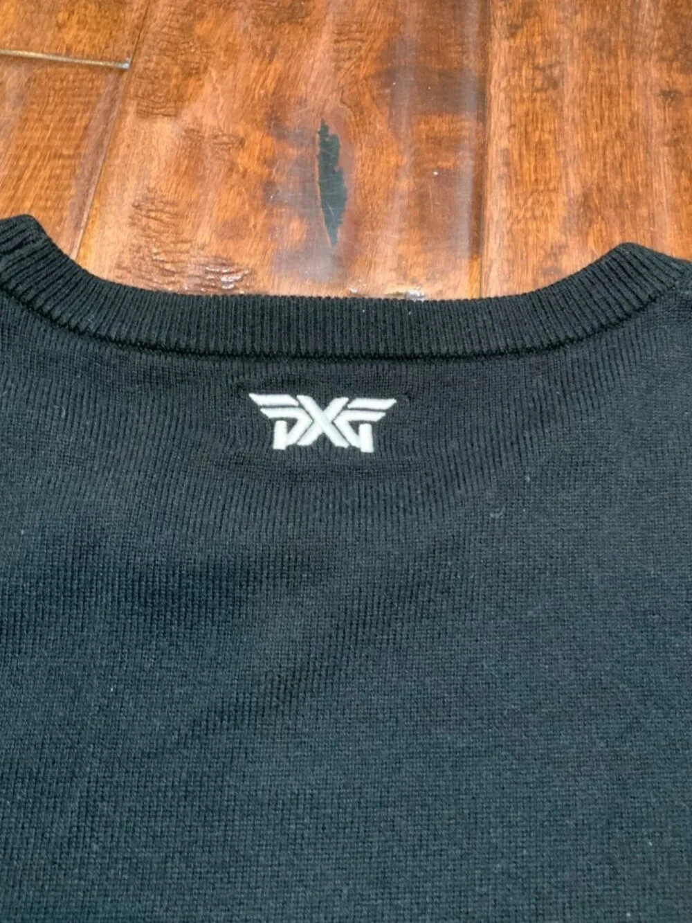 PXG Black White Logo Wool Crew Neck Sweater, Size XL